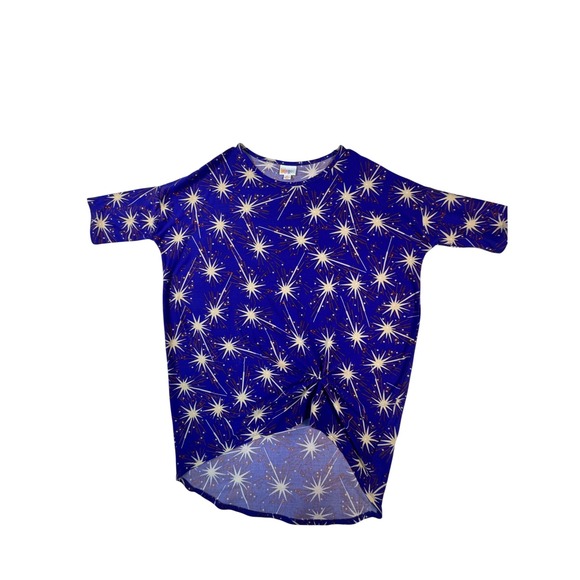LuLaRoe Tops - LuLaRoe Tunic Top Womens‎ XS Blue Firework Starburst Knot Front High Low